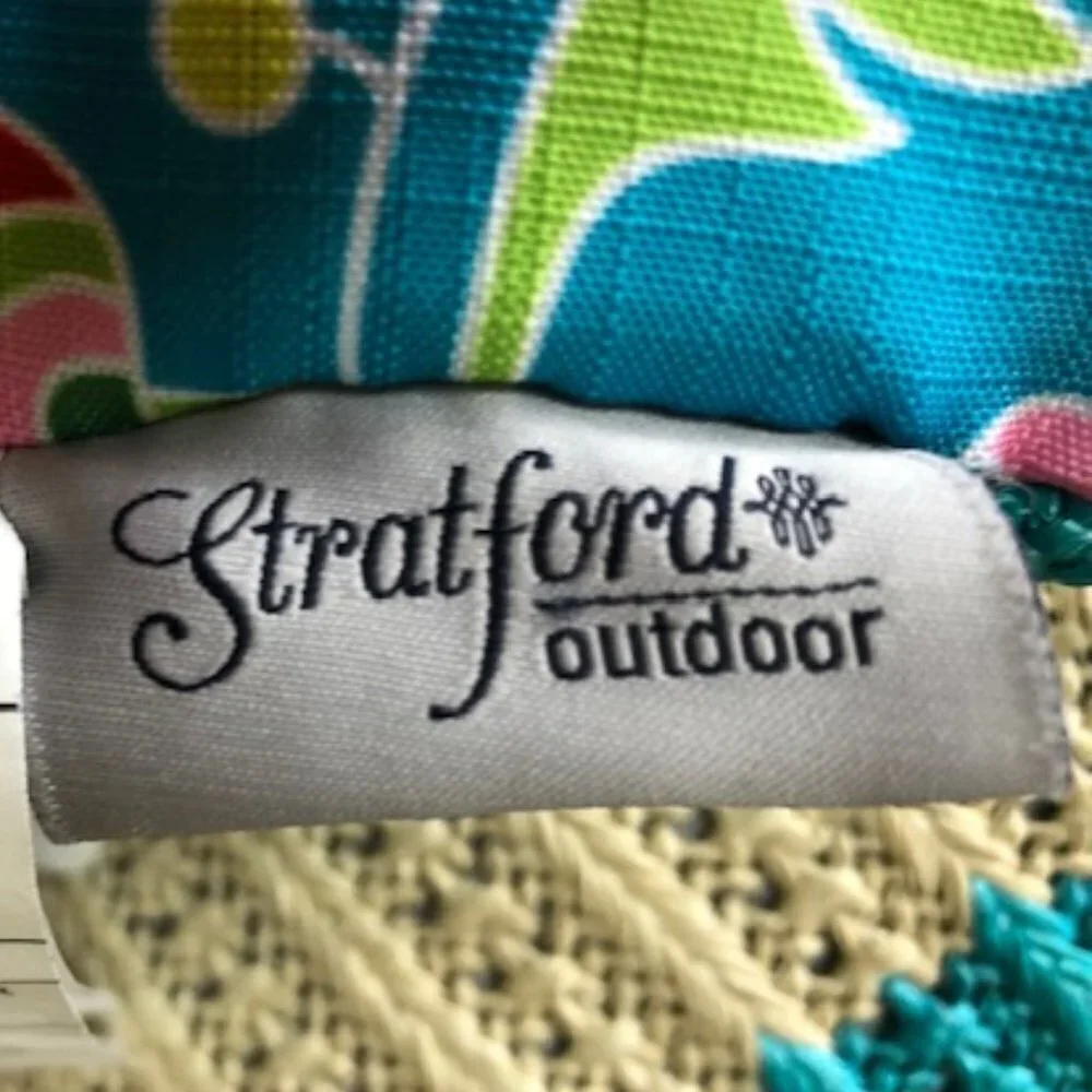 STRATFORD Outdoor Paisley White Blue Stripe Raffia Weatherproof Pillow